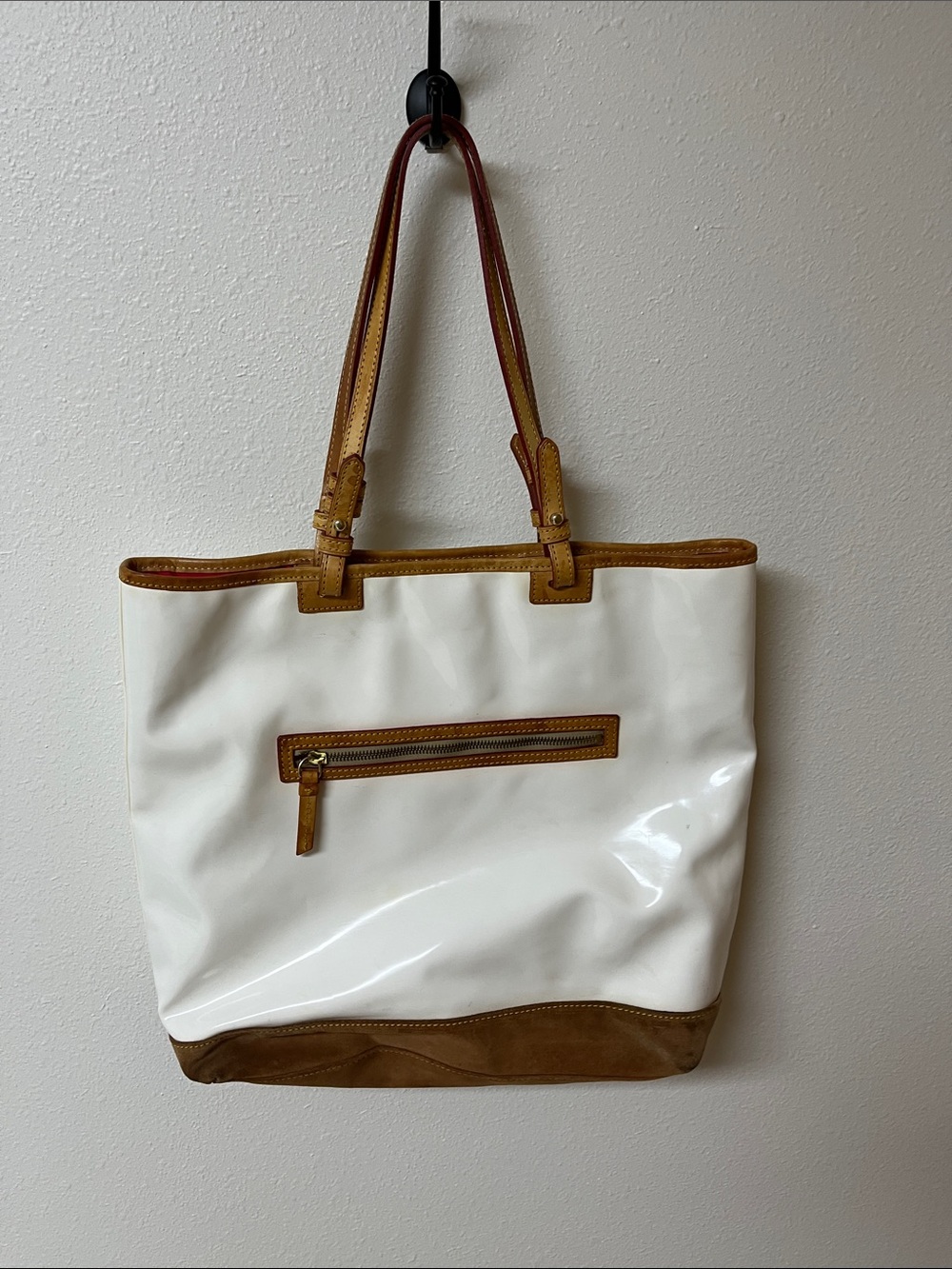 Dooney & Bourke White and Tan Leather-Trim Tote - Picture 5 of 8